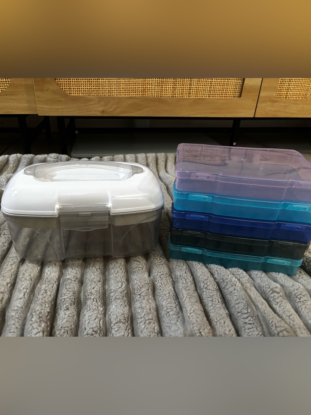 Stackable Clear Plastic Storage Boxes with White Lid - bundle